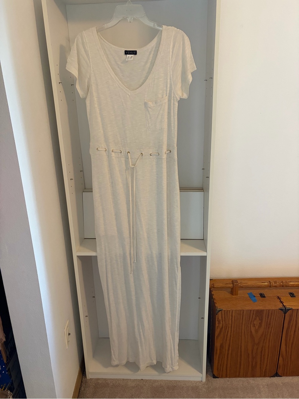 VENUS Cream V-Neck Drawstring Maxi Dress